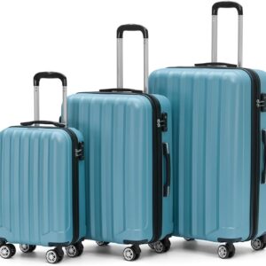 BEIBYE TSA-Schloß 2080 Zwillingsrollen 3 TLG. Reisekofferset Koffer Kofferset Trolley Trolleys Hartschale (Ice Blue)