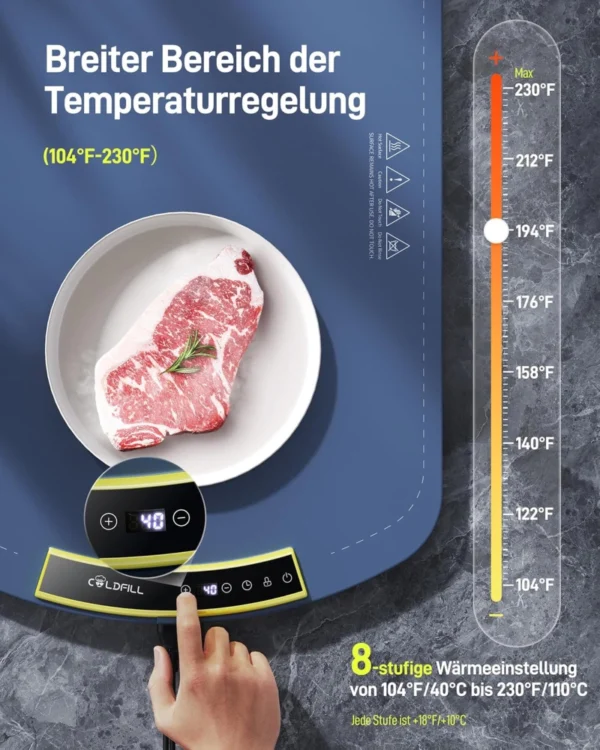 Faltbare Speisewärmematte mit 8-stufiger Temperatureinstellung (40-110°C) – Bild 2